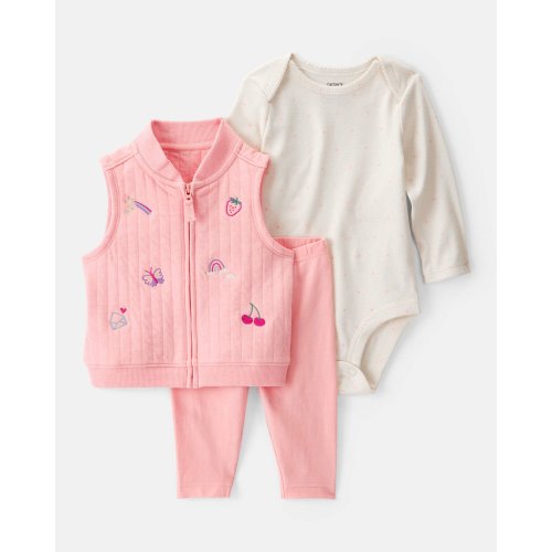 Baby 3-Piece Fruit Embroidered Little Vest Set - Pink/Ivory | Carter's