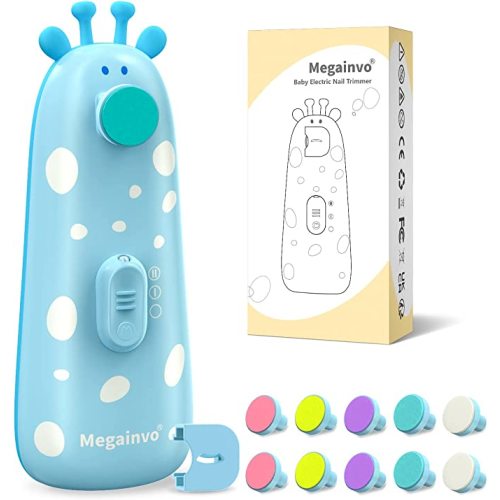 Baby Nail File Electric, Easy & Safe Baby Nail Trimmer for Newborn Infant Toddler, Whisper-Quiet Baby Nail Clipper with Night Light, 10 Grinding Head Pads, Blue Baby Shower Gift
