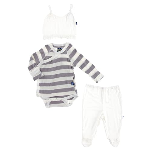 KicKee Pants Ruffle Kimono Newborn Gift Set (Feather Contrast Stripe, Preemie)