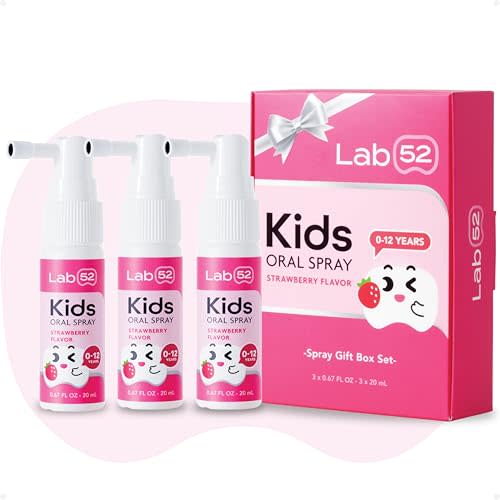 LAB52 Kids Oral Spray Gift Box, Toddler Toothpaste Helper for Daily Oral Care and Fresh Breath, Children Approved with Fluoride Free for Newborn to Preschoolers, Xylitol Strawberry Flavor (3 Packs)