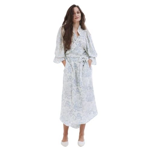 NOTHING FITS BUT Muslin Gauze Maternity Robe for Hospital, Nursing Nightgown Puffed Sleeves Cotton Delivery Gown