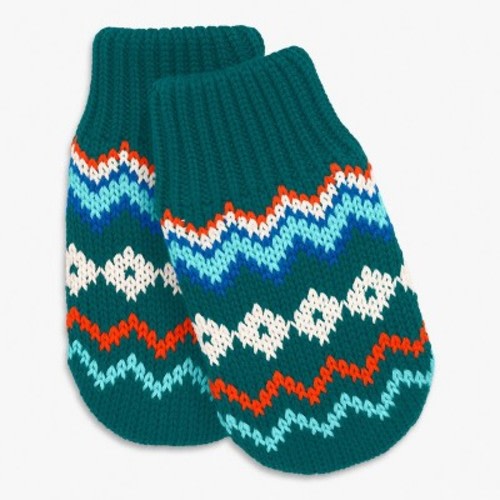 Primary Baby Fleece Lined Fair Isle Mittens In Spruce Size 6-12 Months