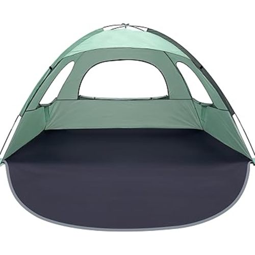 WhiteFang Beach Tent Anti-UV Portable Sun Shade Shelter for 3/4/6/8 Person, Extendable Floor with 3 Ventilating Mesh Windows Plus Carrying Bag, Stakes and Guy Lines