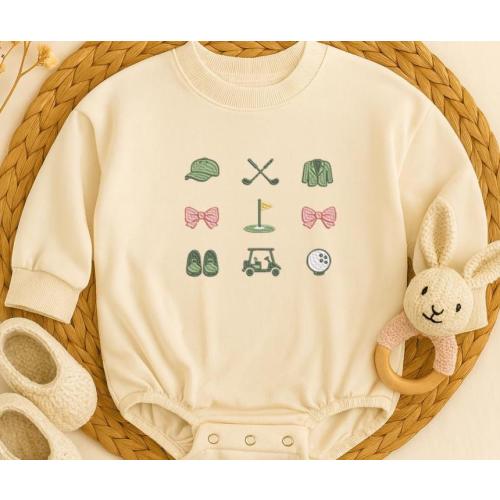 Golf Baby Romper Embroidered Outfit, Preppy Country Club Baby Bodysuit, Golf Theme Baby Clothes, Newborn Gift Outfit Neutral Style