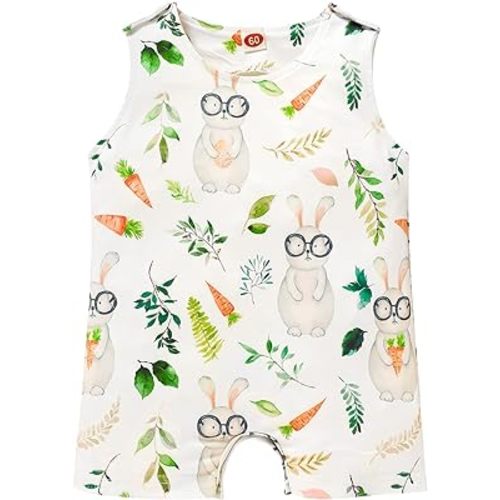 Sinhoon Baby Boy Girl Easter Clothes Infant Boys Bunny Printed Romper Rabbit Sleeveless Jumpsuit Bodysuit Easter Outfits