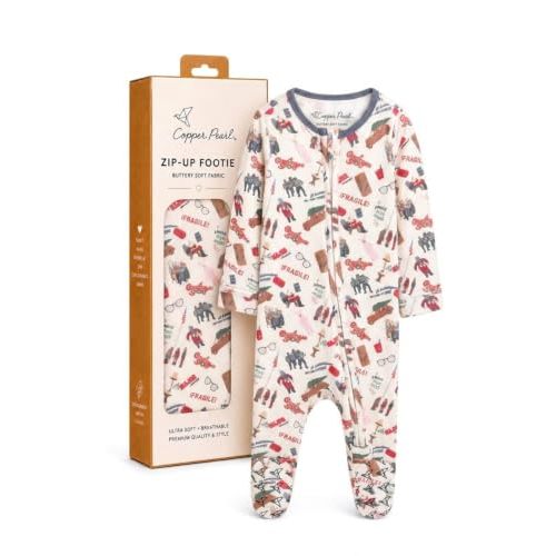 Copper Pearl Zip-Up Footie Baby Pajamas – Soft Newborn Sleep and Play for Boys & Girls, Tag-Free with Two-Way Zipper Baby Sleepers for Newborn - A Christmas Story, 6-12 Months