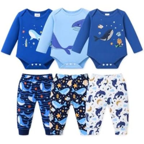 NZRVAWS Newborn Baby Boy Clothes Infant Boy Outfits Romper Pants Set 6 Pcs 0 3 6 9 12 Months