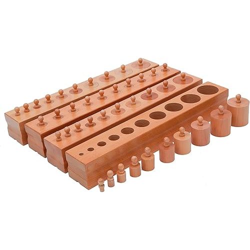 Adena Montessori Cylinder Block (Set of 4)-Montessori Educational Wooden Toy for Fine Motor Skills, Hand-Eye Coordination, and Cognitive Development