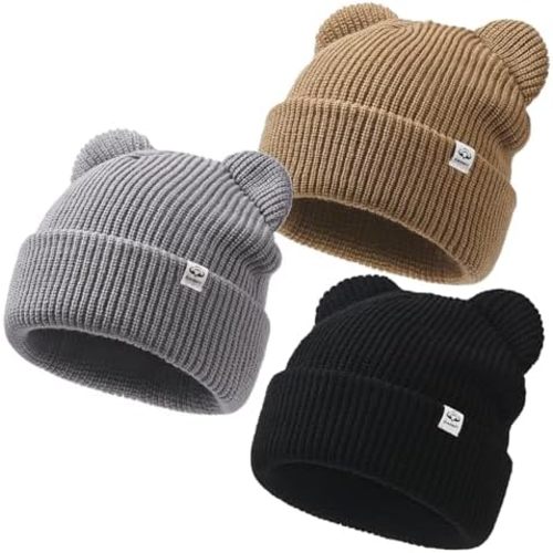 0-6 mo Baby Beanie Winter Knit Hat with Bear Ear for Infant Toddler Boys Girls Children Soft Knitted Hat Skull Cap