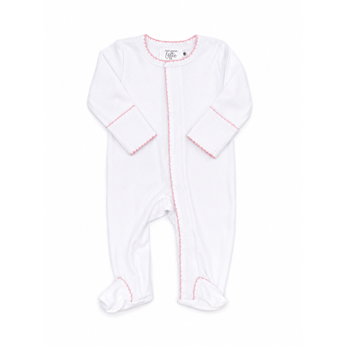White Baby Footie with Pink Picot Trim