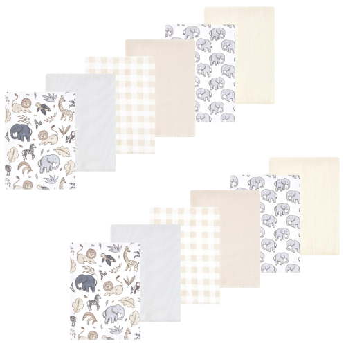 Luvable Friends Hudson Baby Flannel Burp Cloths 12pk, Gray Neutral Safari
