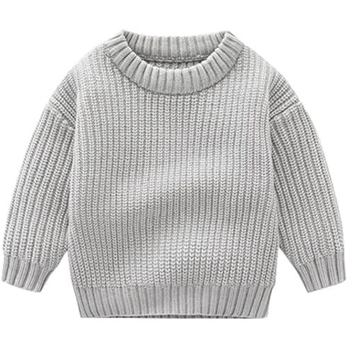 Toddler Baby Girl Boy Knit Sweater Solid Color Long Sleeve Warm Pullover Tops Fall Winter Clothes