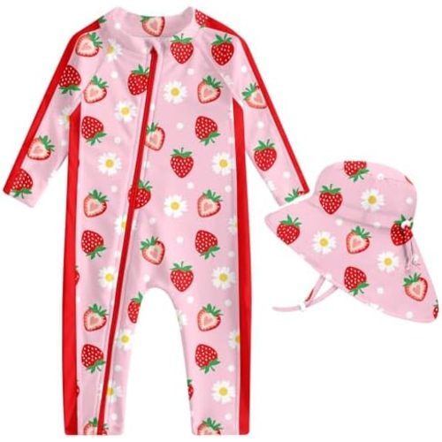 UNIFACO Baby Boy Swimsuit UPF 50+ Sun Protection One Piece Zip Bathing Suit with Sun Hat Infant Sunsuit Swimwear