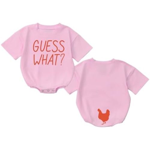 Guess What Chicken Baby Bodysuit Funny Animal Front and Back Print Unisex Infant Romper Shower Gift 0-24 Months