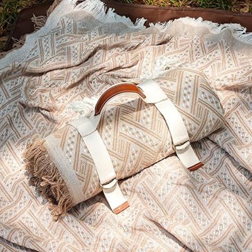 Genovega 2 in 1 Extra Large Picnic Blanket Waterproof Woven Boho