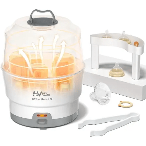 HEYVALUE Ease-Steam Bottle Sterilizer, Compact Baby Bottle Sterilizer, Fast One-Touch Operation (Esterilizador de Biberones), Electric Sterilizer for Baby Bottles, Baby Essentials & Breast Pump Parts