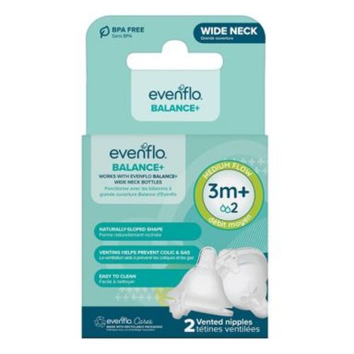 Evenflo Balance Wide Silicone Bottle Nipples - Medium Flow - 2pk
