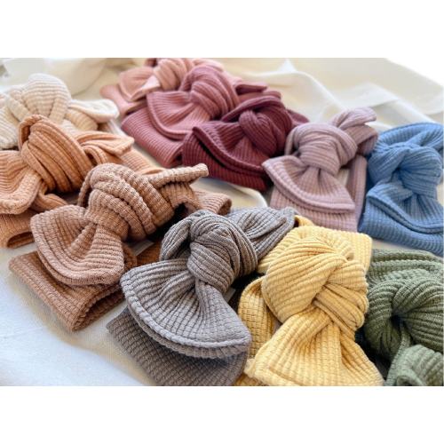 Organic Cotton Waffle Knit Baby Headbands: Oversized Knotted Bow Headwrap