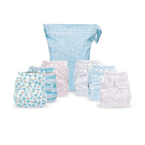 6ct Reusable Cloth Diapers for Newborn Infants Toddlers, Washable Soft Absorbent, Waterproof Cover, 4-Layers Microfiber Inserts - Simple Being