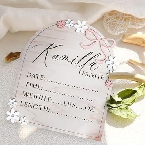 Floral Newborn Announcement Sign - Customized Signs Wooden Name Pregnancy Announcement, Personalized Birth Announcement Signs for Hospital, Ornament Baby Welcome Sign Hospital