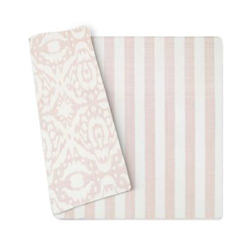 Wander & Roam Reversible Baby PlayMat - Large, Emerson Ikat + Jack Stripe Design - Rose Pink