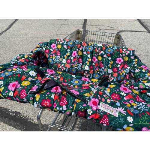 Shopping Cart cover  for boy or girl..... Bright floral with mushrooms …by michaelmooodesign