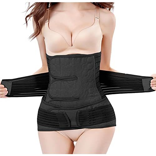 ChongErfei 2 in 1 Postpartum Belly Wrap Waist/Pelvis Belt C-Section Natural Birth Back Support Girdle Postpartum Recovery Belt (Black-3 straps, One Size)