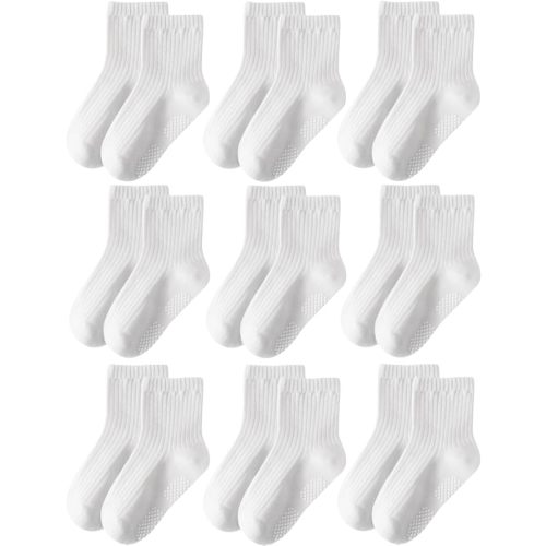 Toddler Grip Socks Non Slip Crew Socks Cute Seamless Cotton Socks for Baby Boys Girls Infants Kids 9 Pairs