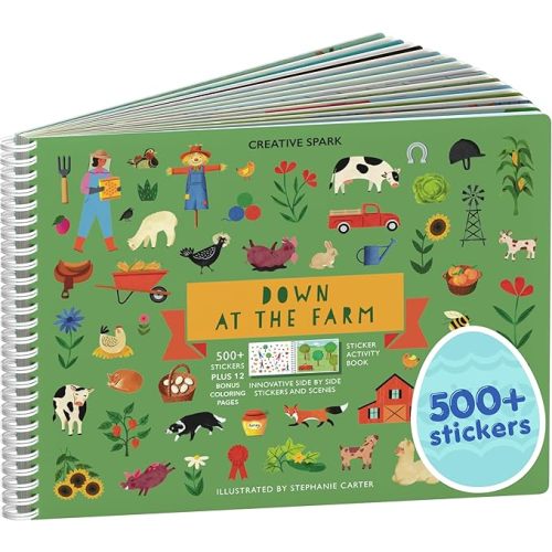 Farm Animal 500+ Kids Sticker Book by Cupkin Toddler Airplane Travel Activity Coloring and Sticker Book, 12 Coloring Pages 12 Scenes for Children's of 2-8 Years, Easter Gifts for Kids