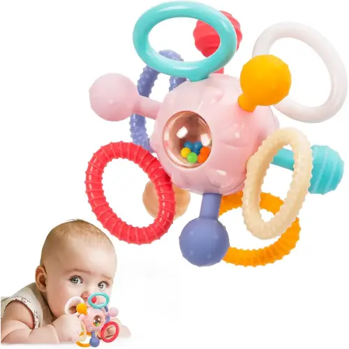 Montessori Teething Toys for Babies 0-6 6-12 Months, Baby Teether Sensory Toys for 0 3 6 9 12 18 Months, Newborn Infant Learning Toys for 1 2 Year Old Boys Girls