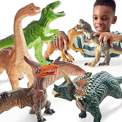 JOYIN Big Dinosaur Toys for Toddlers, 6 Piece Large Soft Dinosaur Figures with an Educational Book, Jumbo Realistic Toys for Boys and Girls Gift, Birthday Easter Gifts for Kids Ages 1 2 3 4 5