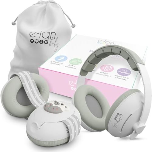 2-in-1 Baby Ear Muffs Noise Protection - Baby Headphones for Noise & Plane Travel - 2 Headbands - Toddler Ear Protection for Infant & Toddler Travel Essential, Age 1-36 Months