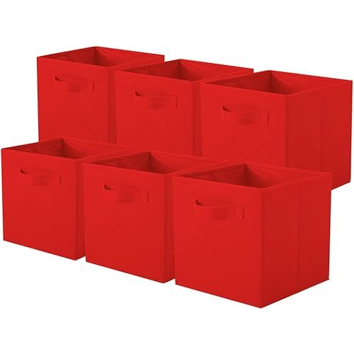 ShellKingdom Storage Bins, Foldable Fabric Storage Cubes and Cloth Storage Organizer Drawer for Closet and Toys Storage, 6 Pack (Red)