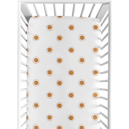 Sweet Jojo Designs White and Orange Boho Sun Boy or Girl Fitted Crib Sheet Baby or Toddler Bed Nursery - Pumpkin Bohemian Celestial Sky Desert Sunshine Outdoors Nature Gender Neutral