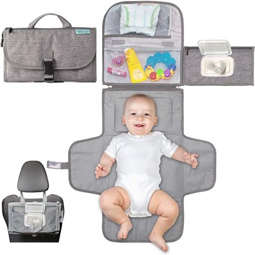 Kopi Baby Portable Diaper Changing Pad - Baby Diaper Changer Travel Bag with Wipes Pocket, Smart Design Portable Changing Mat, Infant Travel Station Kit, Gift for Newborn Girl & Boy - Grey, Classic