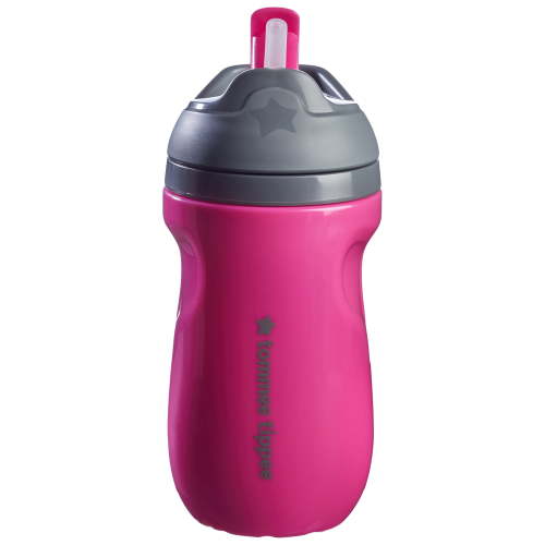 Tommee Tippee Insulated Sporty Straw Toddler Cup, 12m+, 9oz, Spill-Proof, Pink, 1-Pack