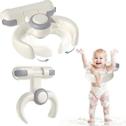 Baby Bath Support Stand Shower - Wall-Mounted Baby Shower Stand with Strong Suction Cups. Foldable Adjustable Baby Standing Support for Infants, Toddlers aged 8-36 Months. Soporte para Bañera de Bebé
