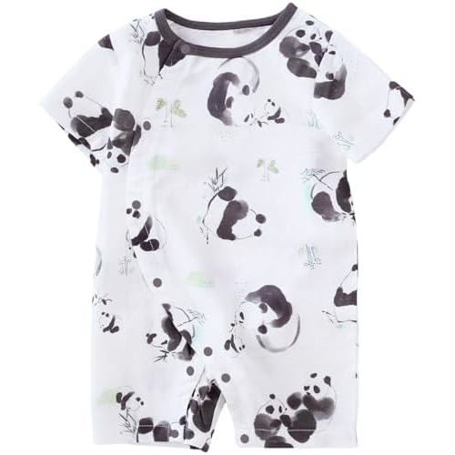 BINIDUCKLING Baby Short/Long Sleeve Side Snap Muslin Romper with 70% Viscose Made from Bamboo, 30% Cotton, Newborn-24 Months