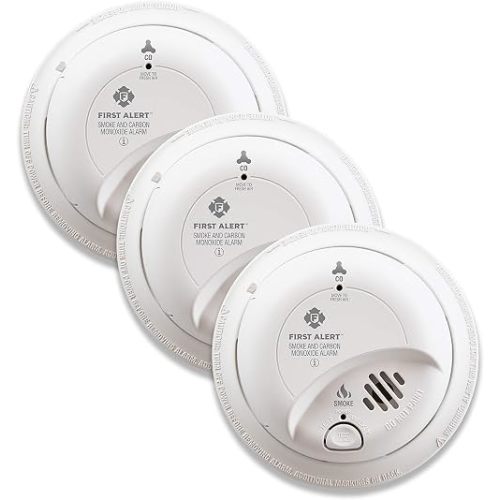 FIRST ALERT BRK SC9120B-3 Hardwired Smoke and Carbon Monoxide (CO) Detector with Battery Backup, White, Pack of 3