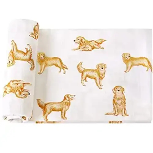 LifeTree Muslin Swaddle Blankets, 70% Viscose from Bamboo and 30% Cotton Baby Swaddle Blankets Unisex Swaddling Blanket for Newborn, Soft Large 47" x 47", Golden Retriever Baby Blanket