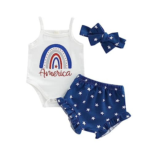 Kuriozud Newborn Infant Baby Girl 2 Piece Summer Outfits Tank Romper Top + Ruffle Bloomer Shorts Set Clothes