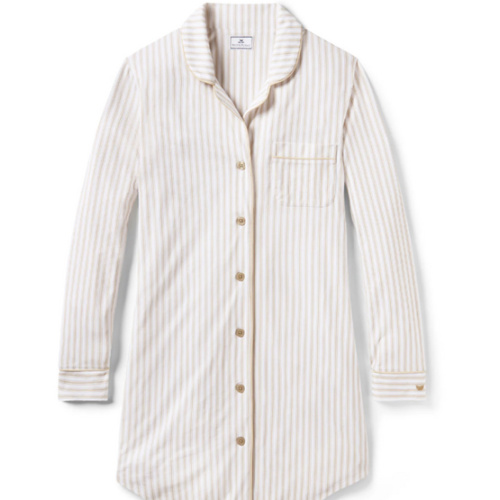 Women's Pima Nightshirt in Camel Ticking