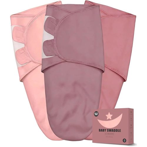 Newborn Swaddle Blanket Wrap 0-3 Months (3-Pack) - Adjustable Infant Sleep Sack, 100% Cotton Anti-Startle Soothing Sack, Soft Breathable Nursery Bedding - Dusty Rose + Pearl + Mauve