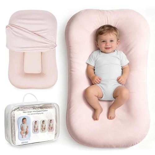 Infant Support Cushion, Baby Support Cushion for Newborn 0-24 Months, Portable Tummy Time Mat with Soft Cotton Cover for Home, Travel & Supervised, Essential Baby Gift (Pink)