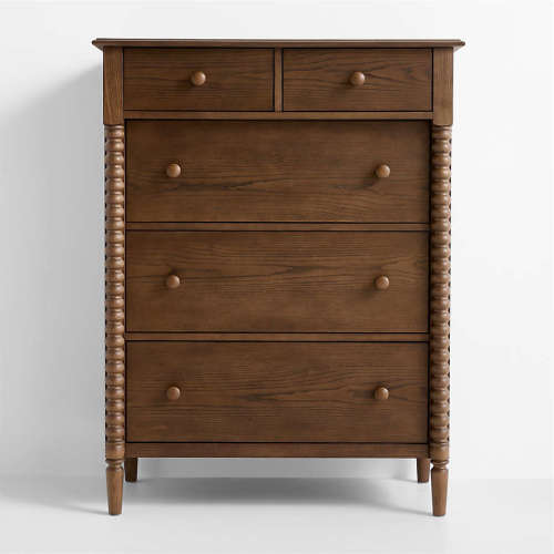 Jenny Lind 37" Deep Brown Wood Tall 5-Drawer Kids Dresser