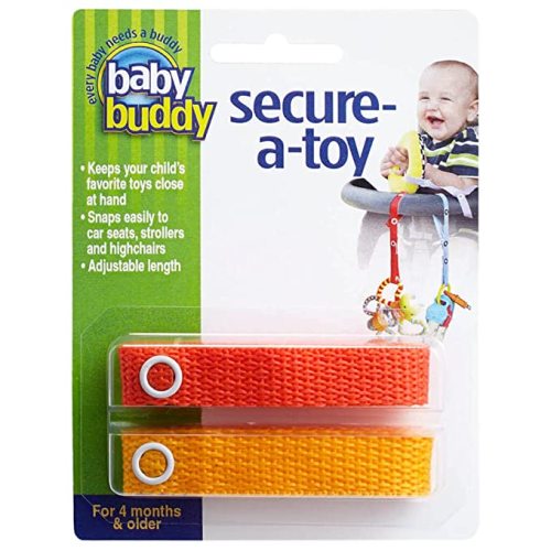 Baby Buddy Secure-A-Toy - Straps Toys, Teether, or Pacifiers to Strollers, Highchairs, Car Seats— Safety Leash With Adjustable Length to Keep Toys Sanitary & Clean, Red/Orange 2 Count - 2 Count (Pack of 1)