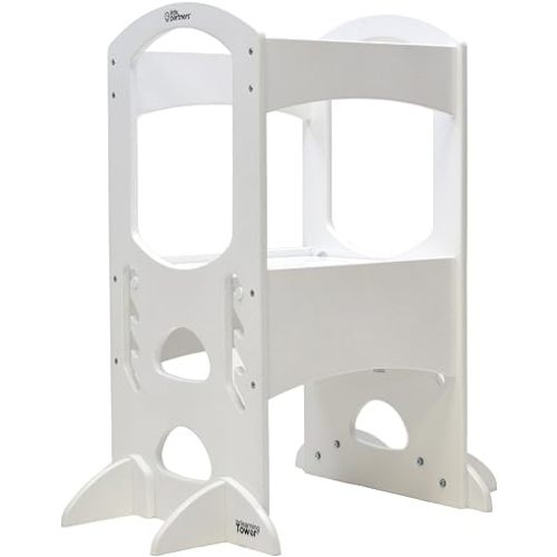 Little Partners Kids Learning Tower, Toddler Tower Adjustable Height Kitchen Step Stool, Encourages Learning, Independence, and Engagement, Safety Climbing Tower for Counter (Soft White)