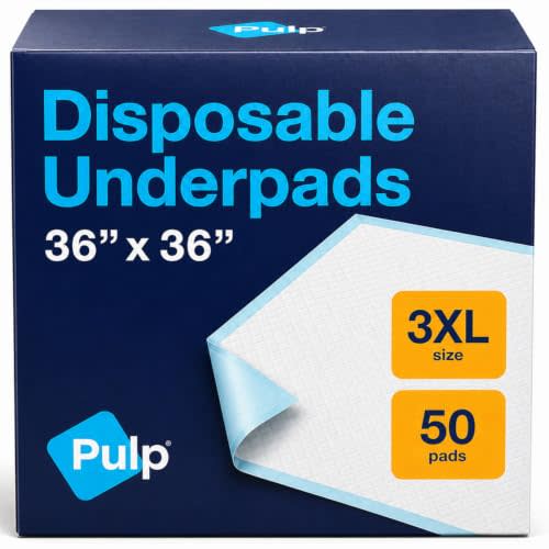 PULP Chucks Pads Disposable Adult 36 x 36 | 50 Underpads | Extra Large Absorbent Incontinence Bed Pads | Pee Pads For Adults, Kids, Elderly & Babies | Waterproof & Leakproof | Dog Pads