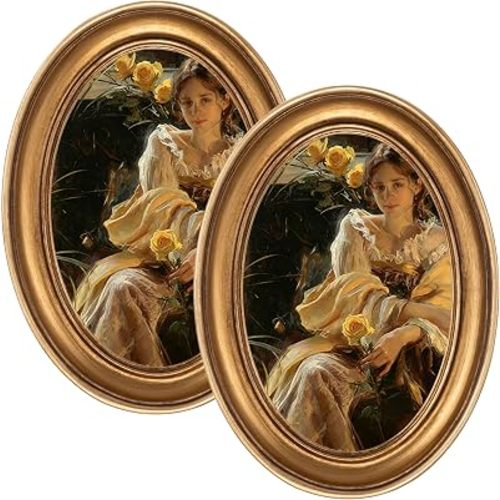 eletecpro 4x6 Oval Picture Frame with Real Glass Cover, Gold, 2-Pack
