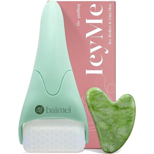 BAIMEI IcyMe Cryotherapy Ice Roller and Gua Sha Facial Tools Reduces Puffiness Migraine Pain Relief, Skin Care Tools for Face Massager Self Care Gift for Men Women - Green